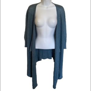 {Eileen Fisher} Ocean Blue Drape Front Silk Blend Cardigan